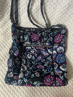 Vera Bradley Black Quilted Floral Crossbody with Blue, Purple, Pink Accents